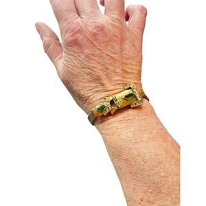 Vintage Art Deco Expansion Bracelet Green Rhinestone Paste Gold Tone 1930s